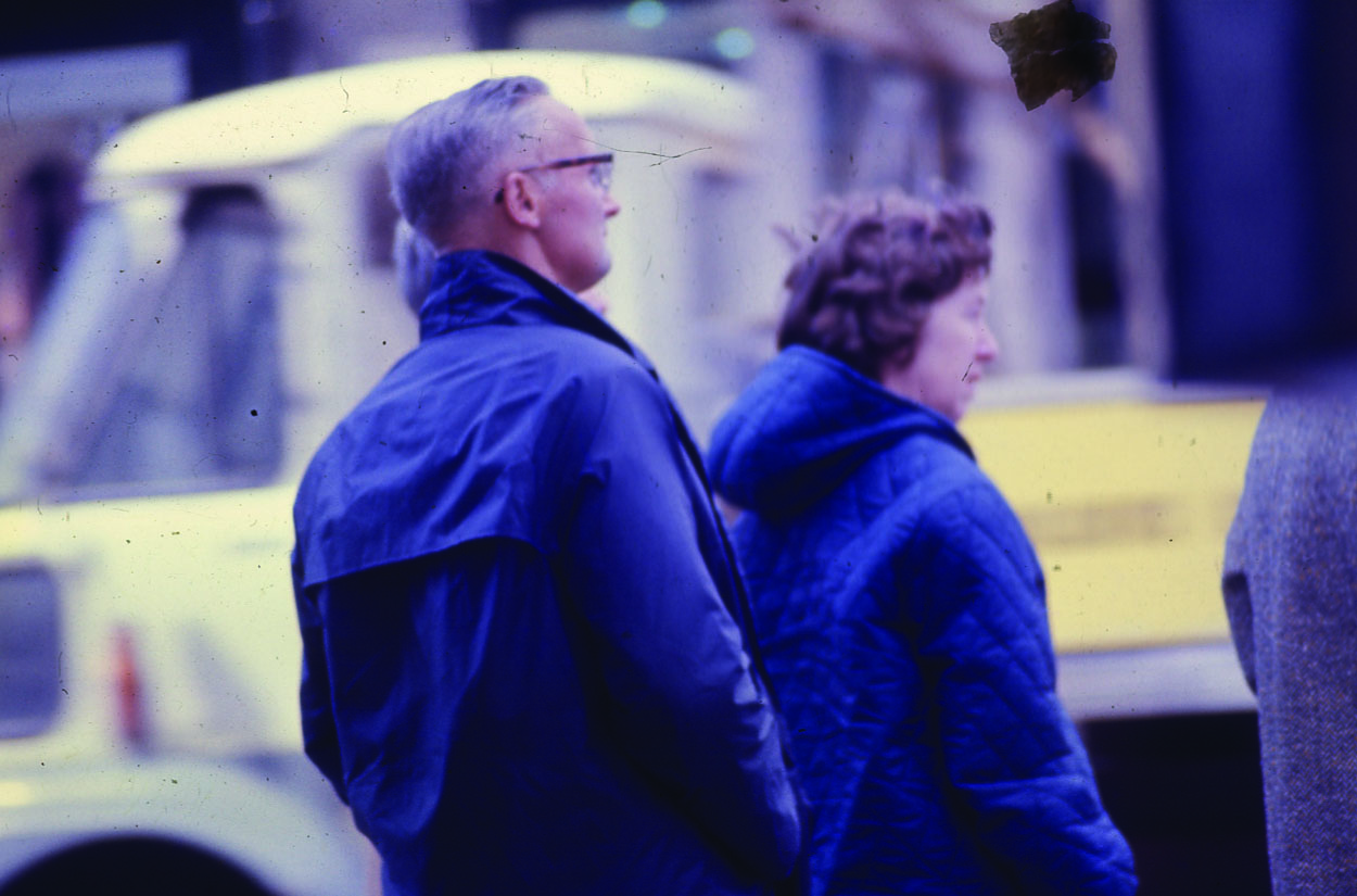 Old photo of a couple walking
